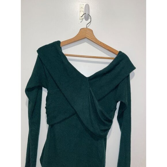 NWT Free People Marley Deepest Spruce V Neck Off Shoulder Rib Twist Top Women's - Picture 6 of 12